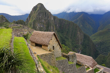 Stone building at Machu Picchu citadel in Peru
