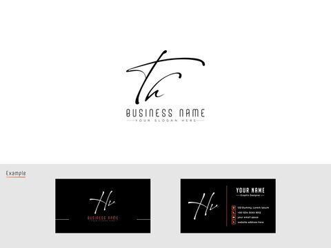 TH Signature initial logo, Signature th ht Letter Logo Image and business card design