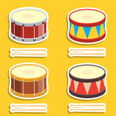 Drum, drum cartoon icons set. Vector, cartoon illustration.