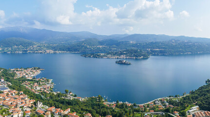 Extra wide aerial view of the Lake Orta with the Island of San Giulio