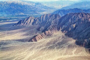 Aerial view of Pampas de Jumana near Nazca, Peru.