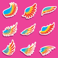 Fototapeta na wymiar Angel wings, set of colorful, cartoon angel wings. Vector, cartoon illustration.