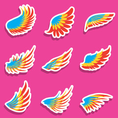 Angel wings, set of colorful, cartoon angel wings. Vector, cartoon illustration.