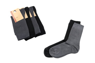 men's socks in black and gray on a white background