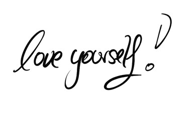 "love yourself" handwritten white background 