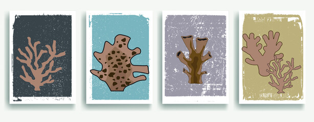 Modern poster with minimalist design elements . Retro lines and grunge textured circles in Boho style  . Wall art , home deco . Vector abstract shape.