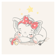 Cute little newborn baby elephant girl sleeping.