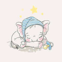 Cute little newborn baby elephant boy sleeping.