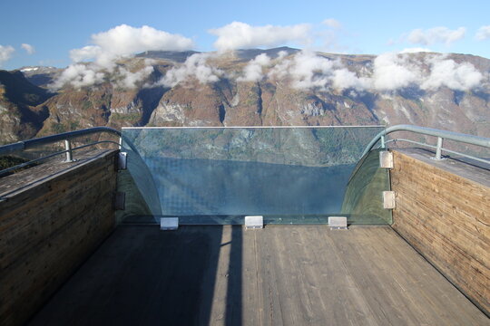 Transparent glass at viewpoint Stegastein, Aurland, Norway