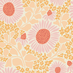 Vector hand-drawn retro sunflower illustration seamless repeat pattern fashion, home and kitchen print fabric  design digital artwork 