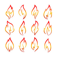 Fire flames, set orange icons