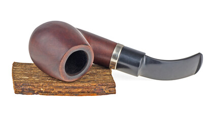 smoking pipe for smoking and pressed tobacco isolated on white background