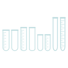 Chemical test tubes vector icons set of different sizes of flasks minimalist simple flat illustrations. Experiment chemical flasks for science isolated on white background.