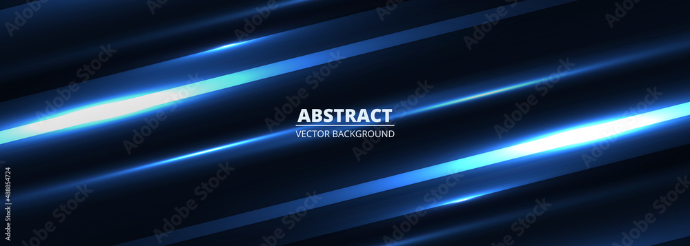 Poster dark blue modern vector wide abstract banner with light shiny blue diagonal lines, abstract glowing 