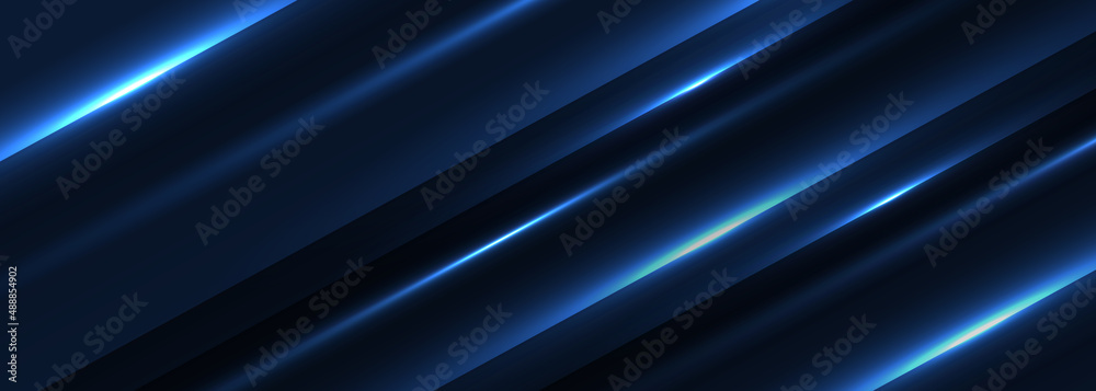 Poster vector blue modern abstract wide banner with shiny light blue diagonal lines glowing abstract horizo