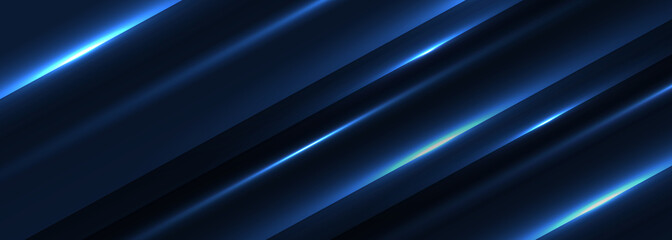 Vector blue modern abstract wide banner with shiny light blue diagonal lines glowing abstract horizontal design background. Vector illustration