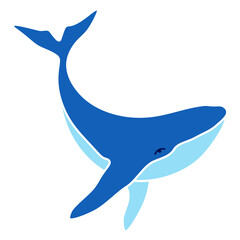 Humpback whale minimalist simple vector logo illustration. Isolated blue whale drawing on white background