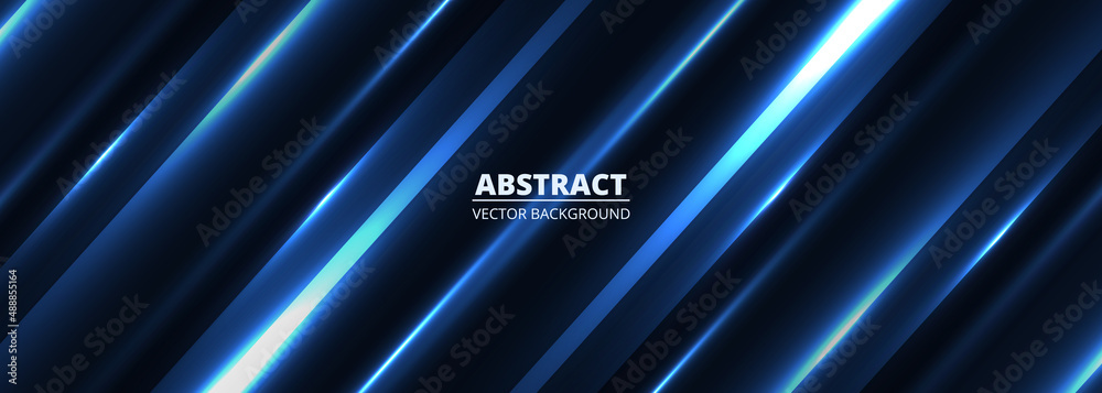 Poster vector dark blue abstract modern wide banner with light blue shiny diagonal lines glowing abstract h