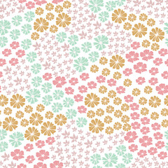 Floral seamless pattern. Little flowers on a white background. Blooming meadow vector illustration. Beautiful colorful flowers. Spring bouquet.