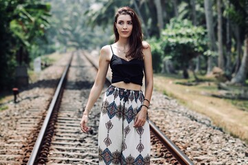 portrait of a woman in sri lanka into the jungle 