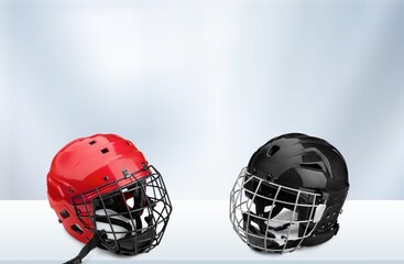 Helmets for the opponents in the Championship game concept. - obrazy, fototapety, plakaty