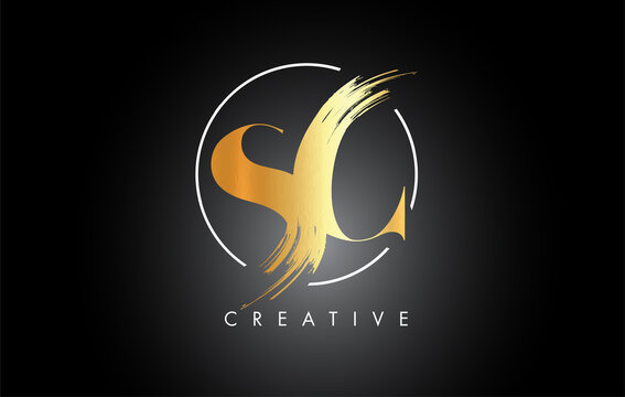 Golden SC Brush Stroke Letter Logo Design. Black Paint Logo Leters Icon.