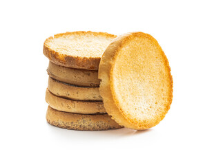 Dietary rusks bread. Crusty biscuits isolated on white background.