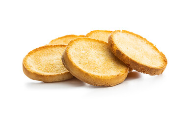 Dietary rusks bread. Crusty biscuits isolated on white background.