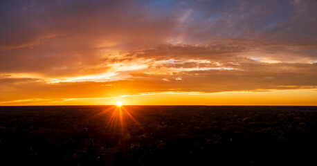 Beautiful Panoramic landscape sunset over Wichita Kansas residential