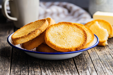 Dietary rusks bread. Crusty biscuits.