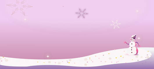 Illustration of a sparkly snowman in a sparkly snow landscape with snowflakes.