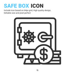 safe box icon vector with outline style isolated on white background. Vector illustration safety box sign symbol icon concept for digital business, finance, industry, company, apps and project