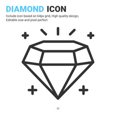 Diamond icon vector with outline style isolated on white background. Vector illustration jewellery sign symbol icon concept for digital business, finance, industry, company, apps and project
