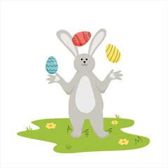 Happy easter.  rabbit juggling easter eggs