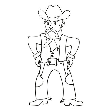 Coloring page with a cowboy in a hat