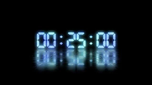 Countdown Timer with digital numbers on black background. From 30 to 0 Seconds.