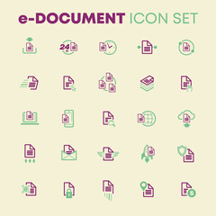 Beautiful simple vector various type e-document icon set,  download time 24 hours transfer fast click globe laptop mobile phone cloud start up secure search qr code protect paperless location send fly
