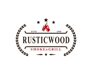Vintage Retro Badge for Rustic BBQ Grill, Barbecue, Barbeque Label Stamp Logo Design Template Element