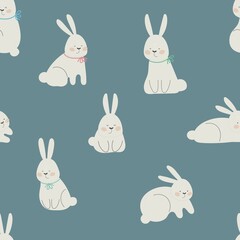 Seamless pattern with bunny. Colorful vector flat for kids. hand drawing. baby design for fabric, print, wrapper, textile
