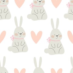 
Seamless pattern with bunny, hearts. Colorful vector flat for kids. hand drawing. baby design for fabric, print, wrapper, textile
