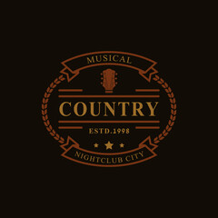 Fototapeta na wymiar Vintage Retro Badge for Country Guitar Music Western Saloon Bar Cowboy Logo Emblem Symbol