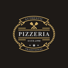 Fototapeta premium Vintage Retro Badge for Spatula Pizza Pizzeria Logo Emblem Design Symbol