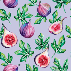 Watercolor seamless pattern. Fruit pattern. Figs seamless pattern.Watercolor pattern for textile