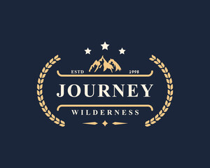 Vintage Retro Badge Wilderness Mountain Adventure Logo for Outdoor Camp Emblem Design Template