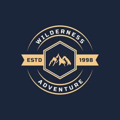 Vintage Retro Badge Wilderness Mountain Adventure Logo for Outdoor Camp Emblem Design Template
