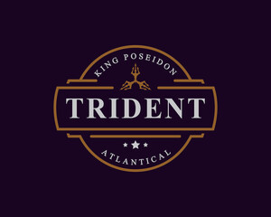 Fototapeta na wymiar Vintage Retro Badge for Trident Neptune God Poseidon Triton King Spear Logo Emblem Design Symbol