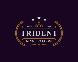 Vintage Retro Badge for Trident Neptune God Poseidon Triton King Spear Logo Emblem Design Symbol