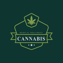 Vintage Retro Badge for Marijuana Cannabis Hemp Pot Leaf THC CBD Health and Medical Therapy Logo Emblem Design Symbol