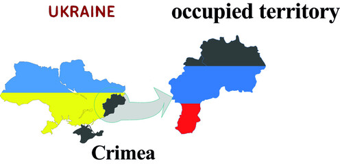 Map with regions, territories of Ukraine occupied by Russia
