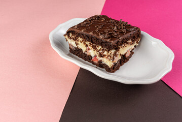 chocolate cake with strawberry vanilla cream